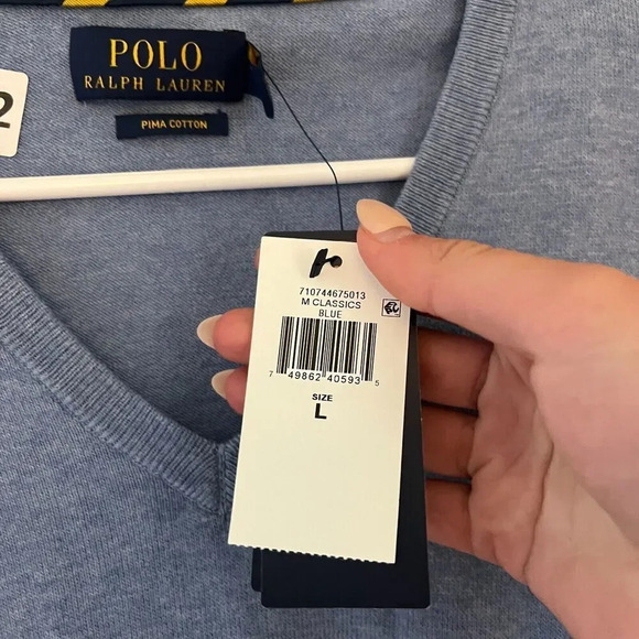 Polo Ralph Lauren Mens Blue Pullover Sweater Large Heather Pima Cotton NWT - Picture 8 of 9